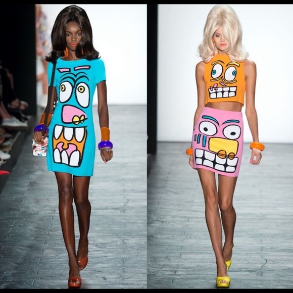 Authentic Jeremy Scott Blue Knit Cartoon Monster Face Dress - Picture 8 of 8